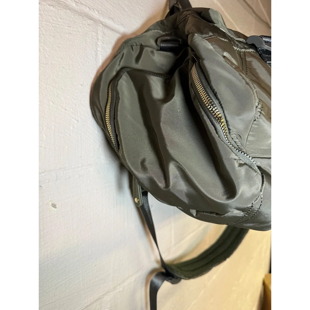 Heart Love‎ Olive Green Nylon Quilted Backpack Utility Tactical Straps Gold Tone